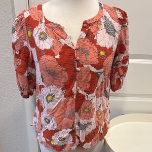 EUC LOFT Red and Pink Floral Blouse